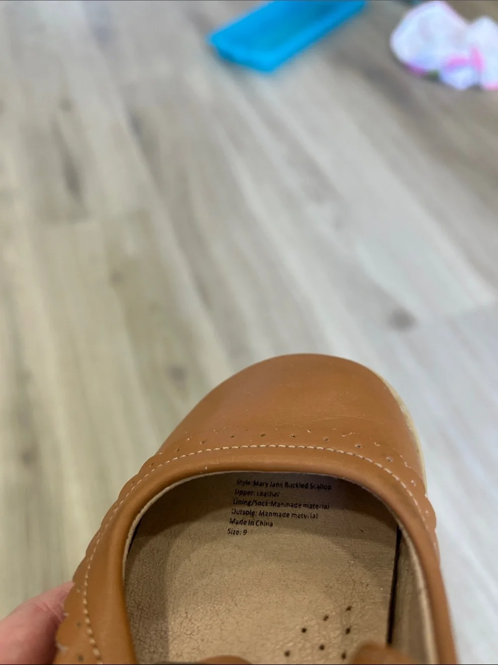 SweetHoney Toddler Cognac Tan Leather Scalloped Mary Jane Shoes Size 9